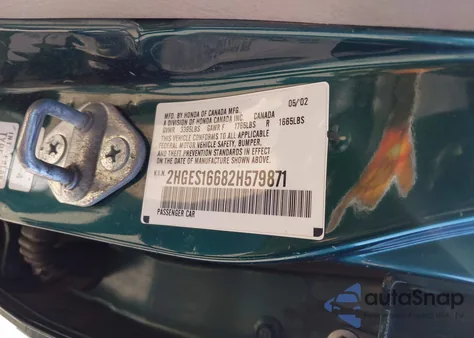 2002 Honda Civic Lx from USA, damaged, VIN 2HGES16682H579871